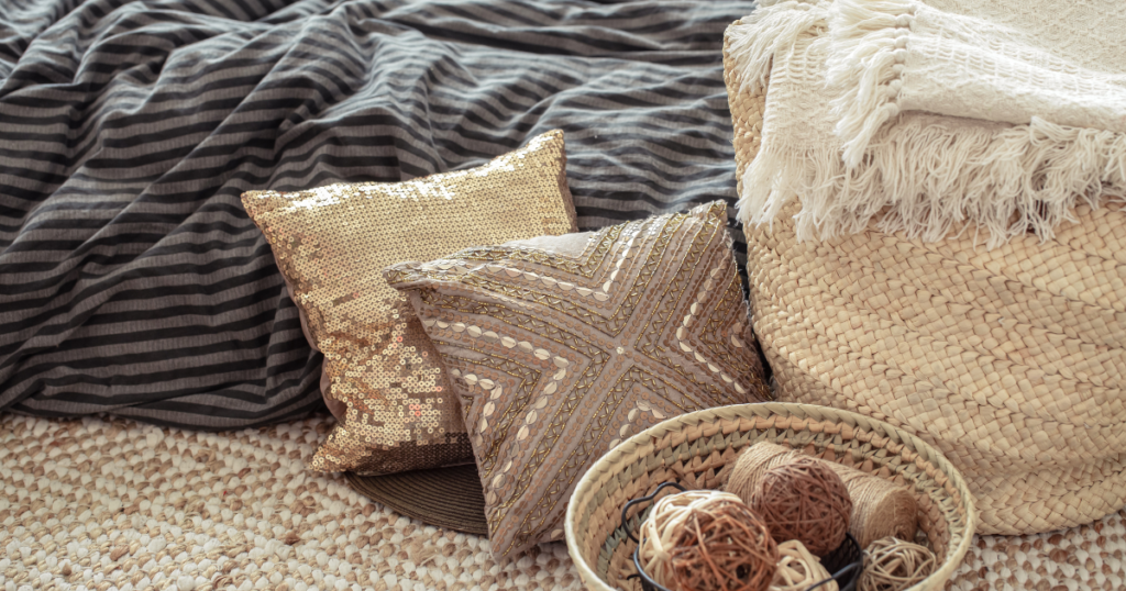 Cozy and inviting bedroom setting featuring boho chic elements.