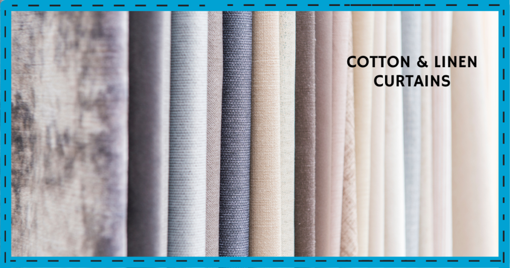 Assorted cotton and linen curtain fabrics in neutral shades, ideal for creating a natural, breathable atmosphere.