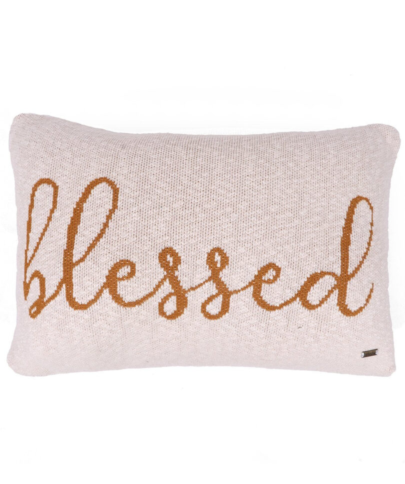 blessed cotton knitted cushion cover natural-mustard