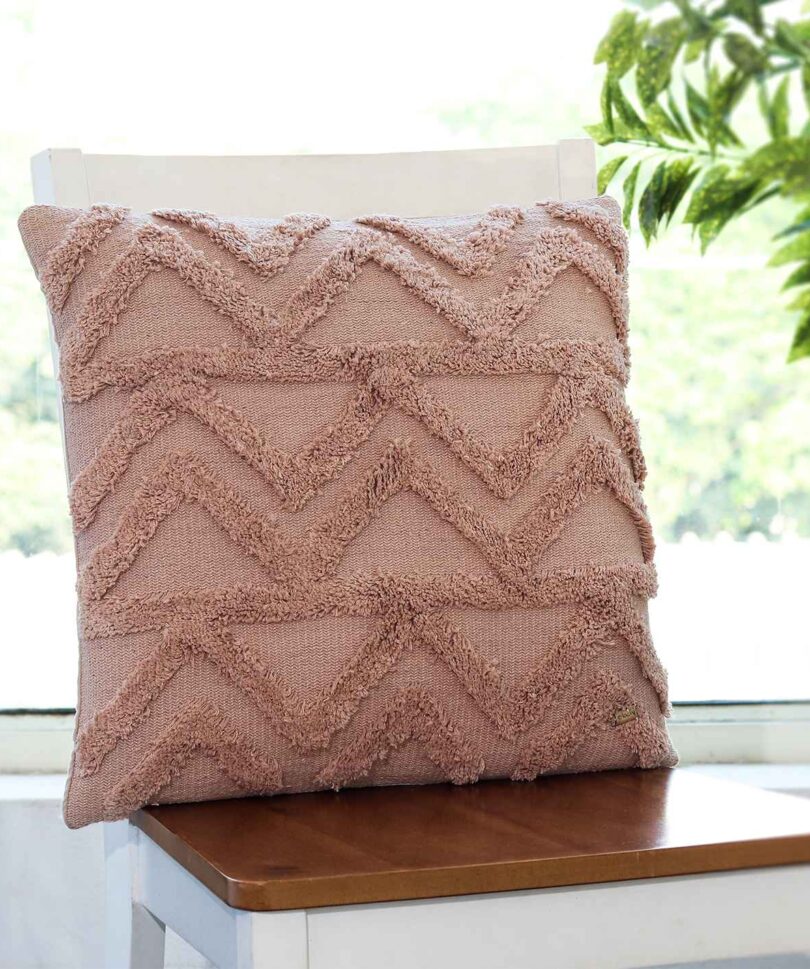 ollie cotton knitted decorative cushion cover blush pink